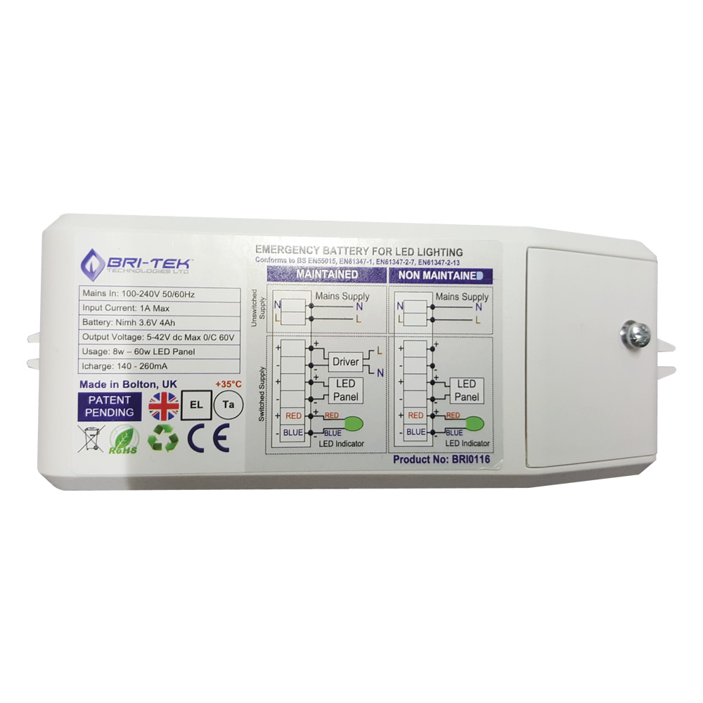 Bri-Tek Kit con Batería de Emergencia Bri-Tek Recargablepara para Paneles de Techo LED 8 - 60W