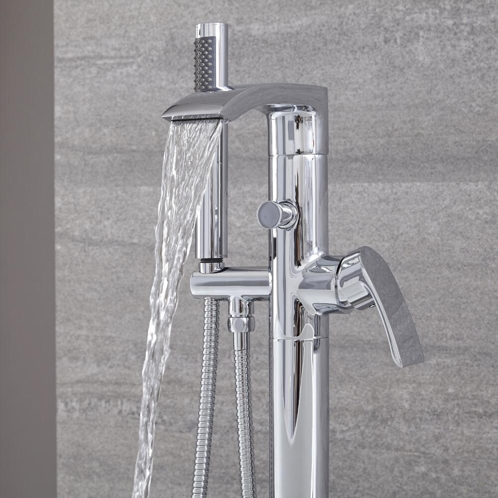 Grifo Mezclador Autoportante con Ducha de Mano para Bañera Independiente - Razor