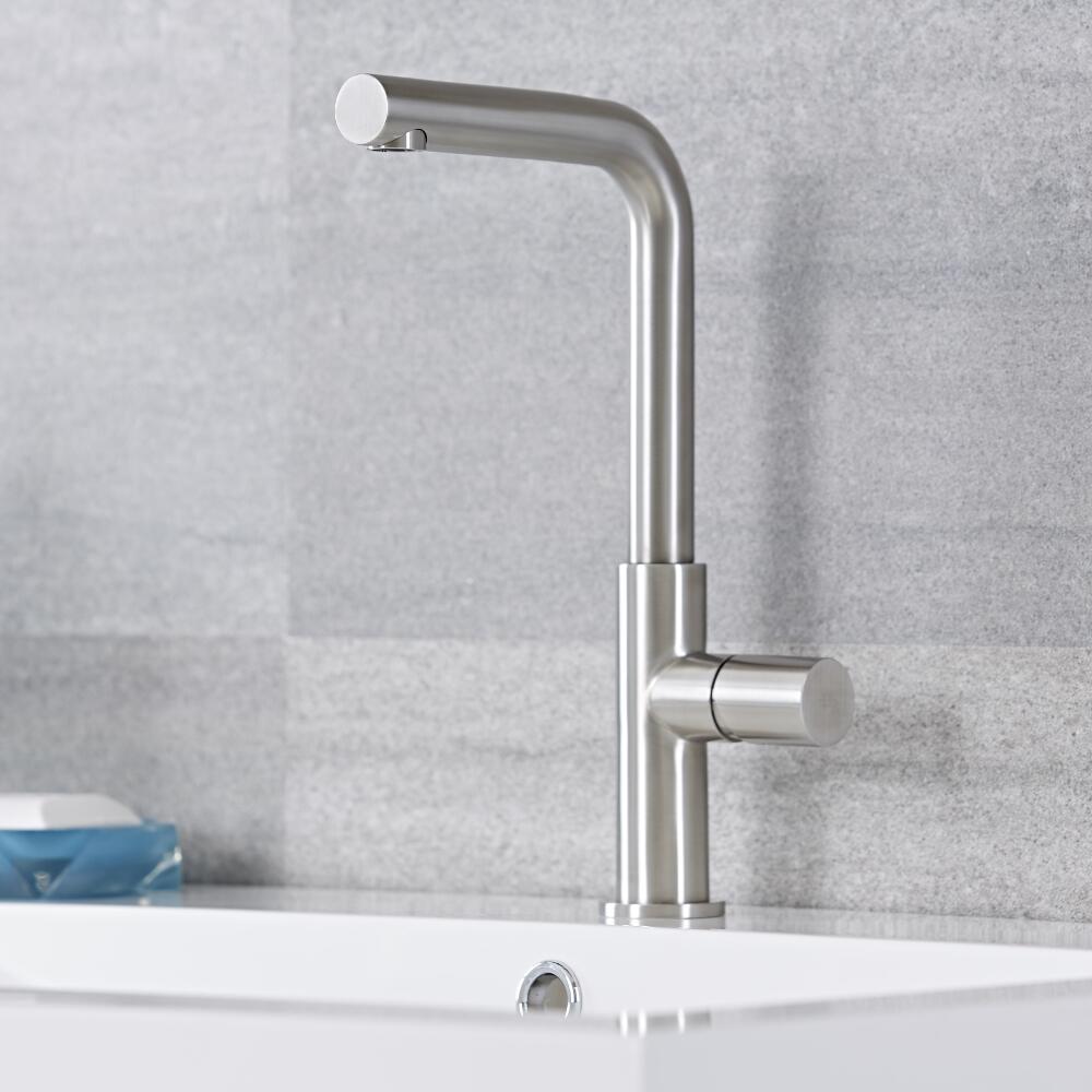 Mezclador de Cocina o Lavabo Monoforo Realizado en Acero Inoxidable con Pomo de Acero Inoxidable - Bomere