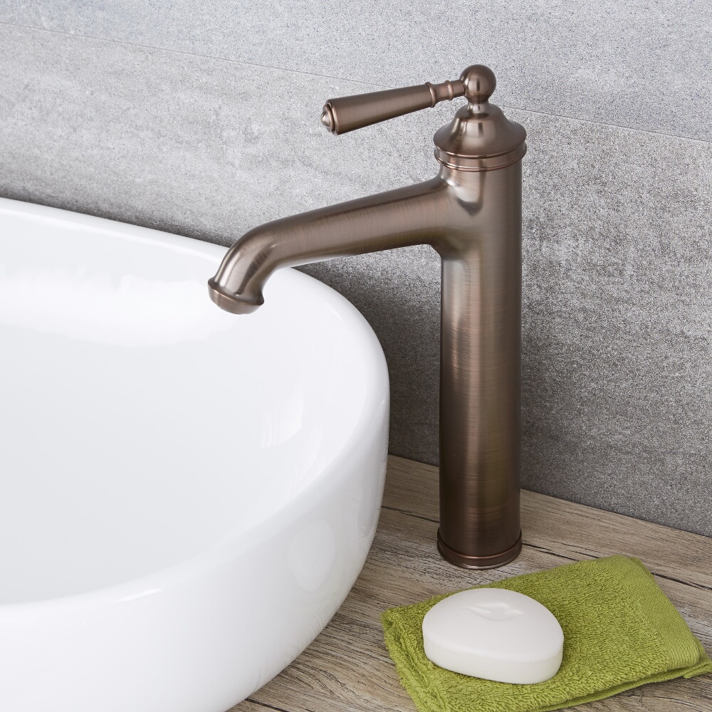 Grifo Mezclador Tradicional Monoforo Alto Efecto Bronce Bruñido para Lavabo - Colworth