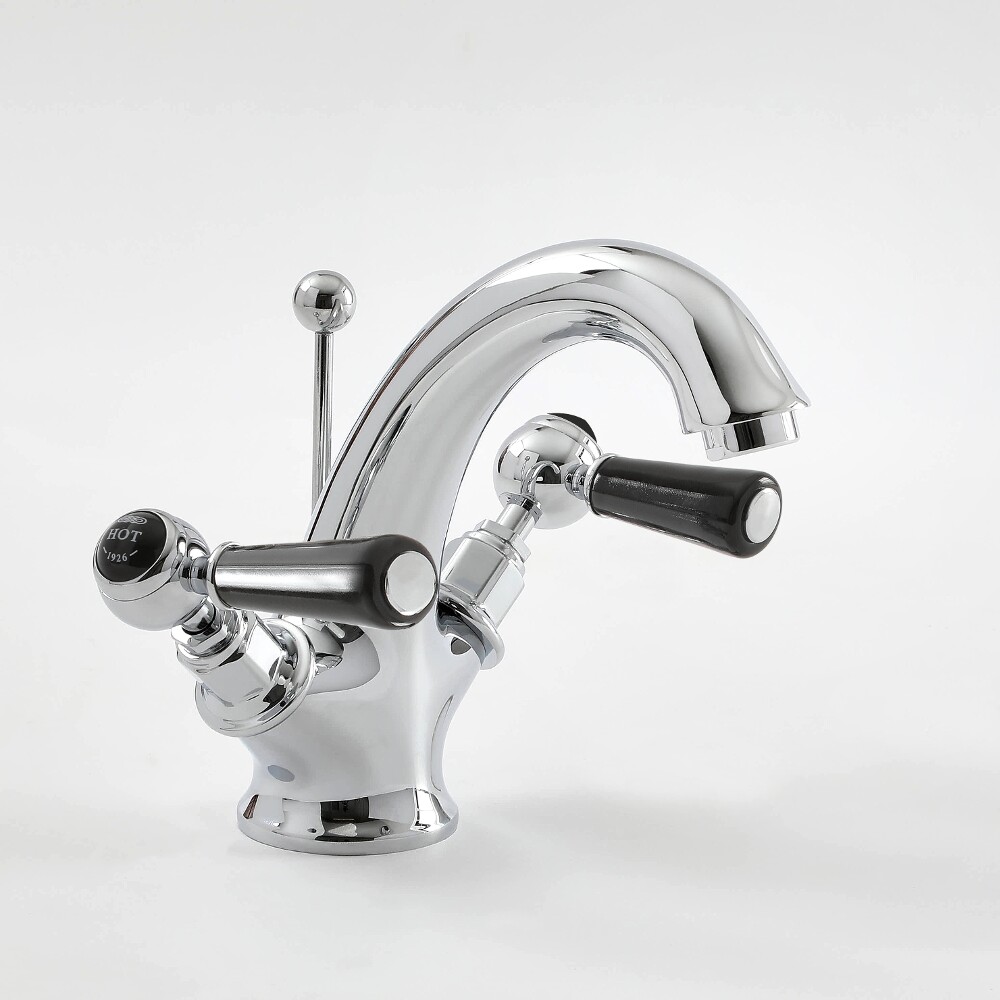 Grifo Mezclador para Lavabo Estilo Tradicional Monomando Color Cromado y Negro con Manija a Palanca - Elizabeth