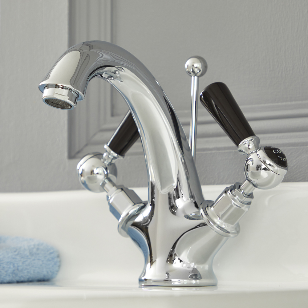 Grifo Mezclador para Lavabo Estilo Tradicional Monomando Color Cromado y Negro con Manija a Palanca - Elizabeth