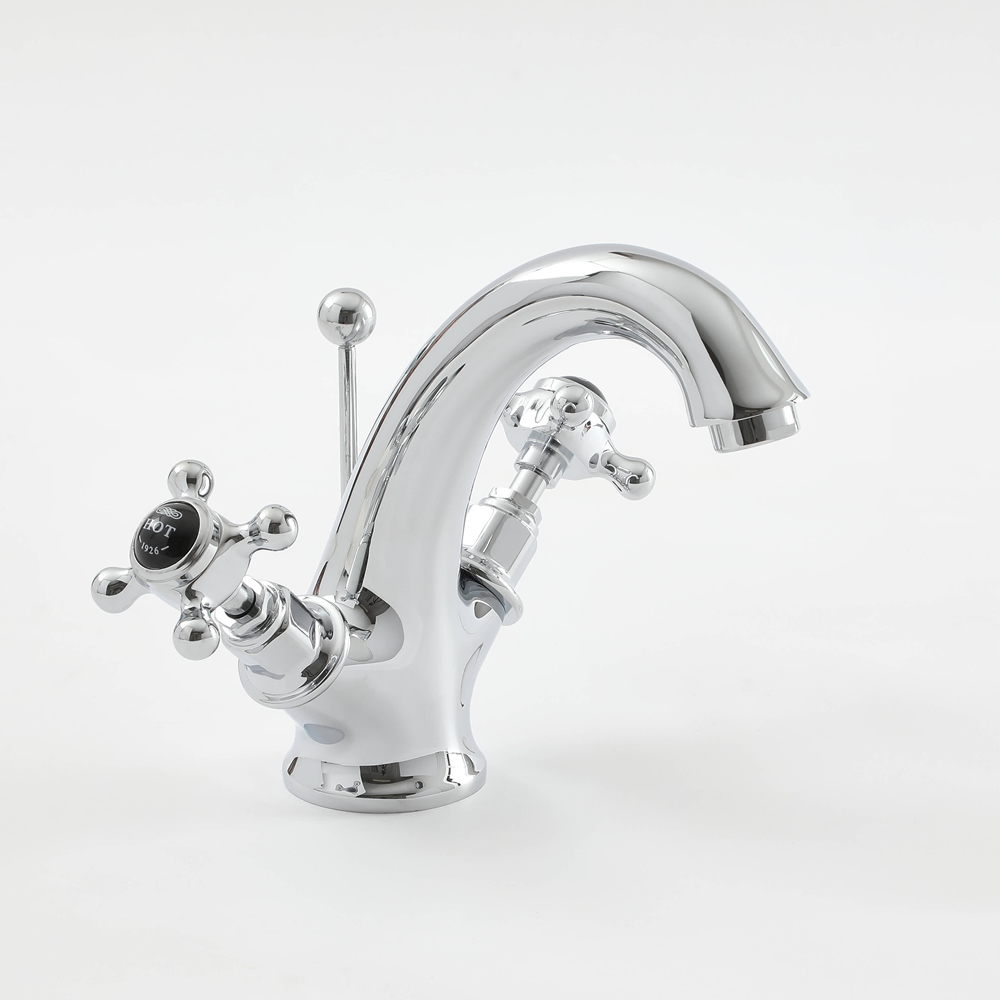 Grifo Mezclador para Lavabo Monoforo Tradicional Cromado y Negro con Manijas en Cruceta - Elizabeth