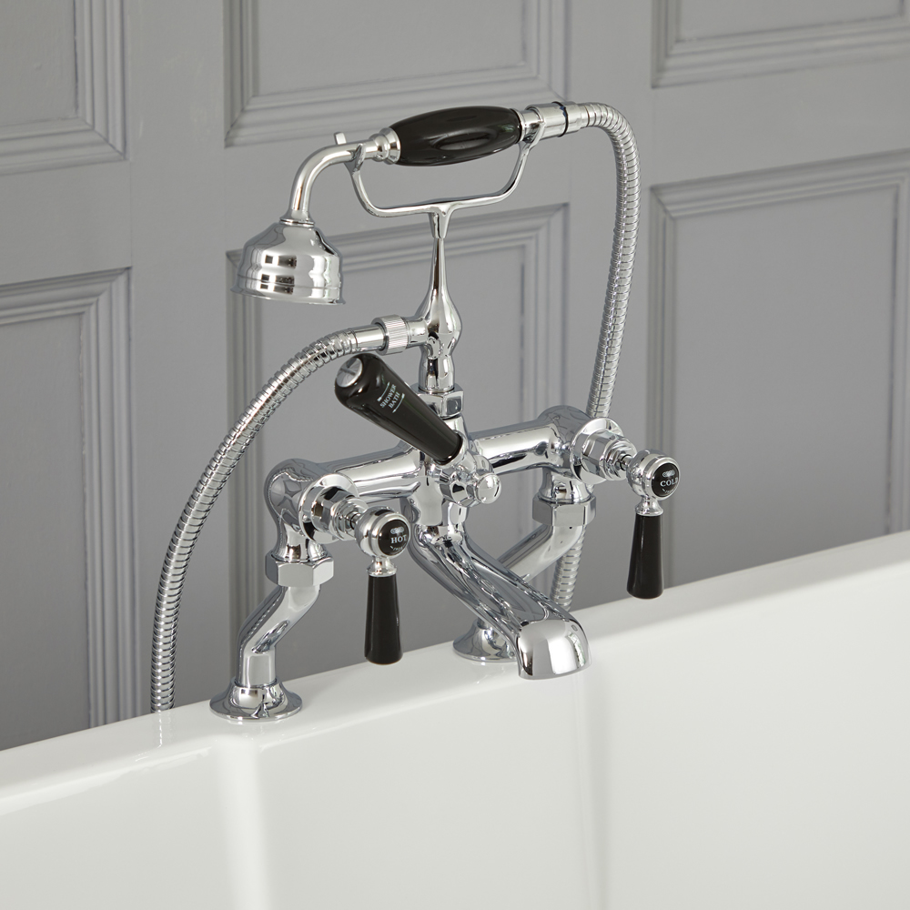 Grifo Mezclador para Bañera Estilo Tradicional Color Cromado y Blanco con Manijas a Palanca - Elizabeth