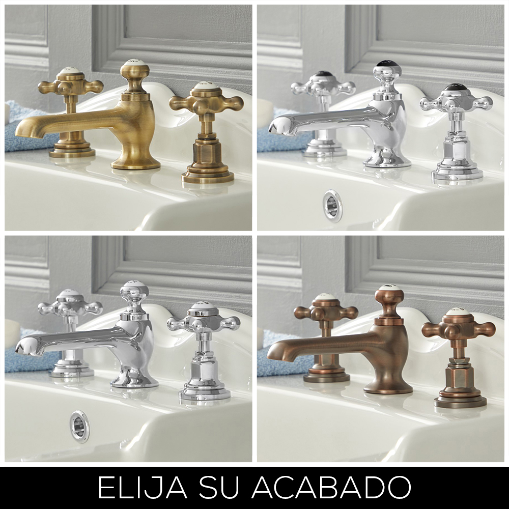 Grifo Mezclador para Lavabo de 3 Agujeros Diseño Tradicional con Manijas en Cruceta Disponible en Distintos Acabados - Elizabeth