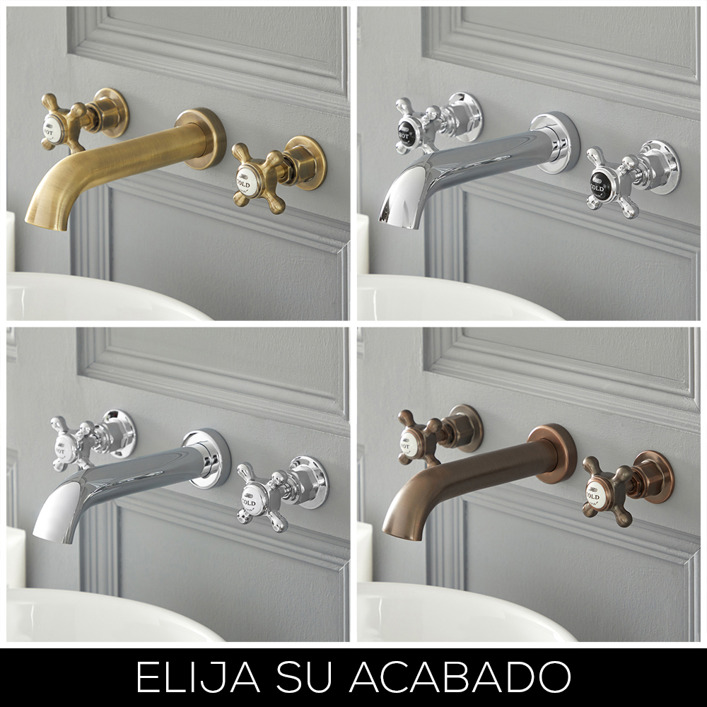 Grifo Mezclador de Pared de 3 Agujeros Tradicional para Lavabo con Manijas en Cruceta Disponible en Distintos Acabados - Elizabeth