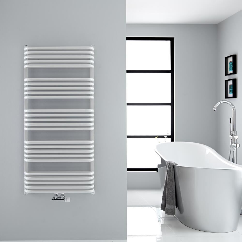 Radiador Toallero con Conexión Central - Curvo - Blanco - 1269mm x 600mm - 1338 Vatios - Arch