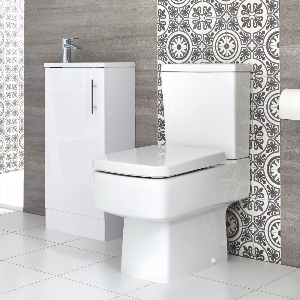 Conjunto de Baño Exton Completo con Mueble de Lavabo a Suelo de 400mm con Lavabo Compacto e Inodoro Monobloque - Selección de Acabados