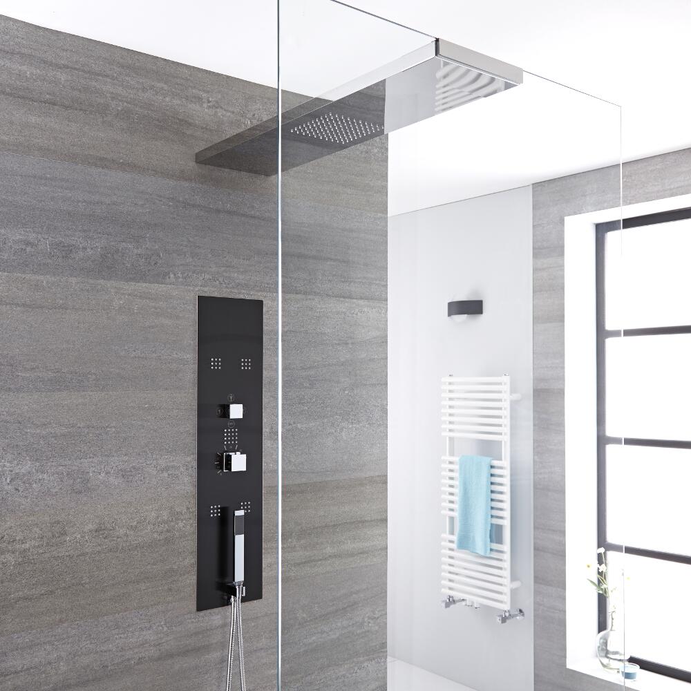Panel de Ducha Empotrable Hidromasaje Minimalista Alcachofa de Ducha de 1000mm con Brazo y Soporte para Mampara - Llis