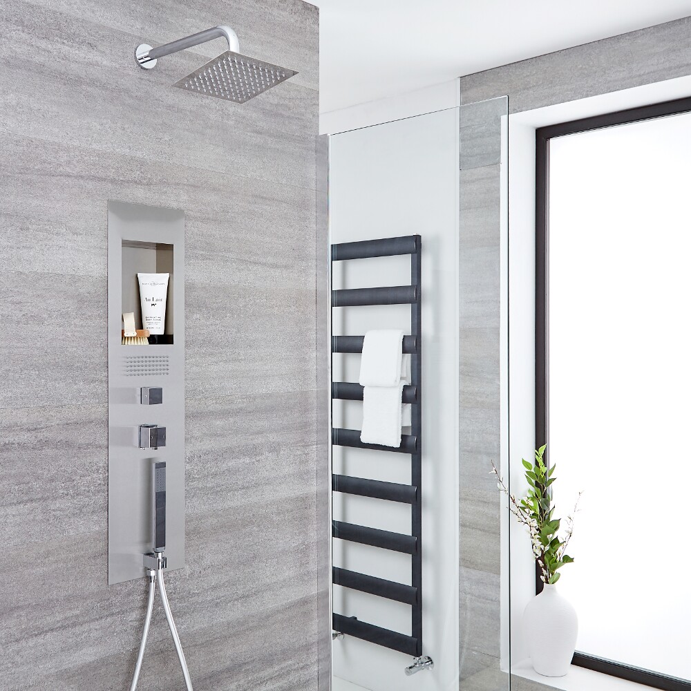 Panel de Ducha Empotrable Hidromasaje con Alcachofa de Ducha Cuadrada de 200mm y Brazo de Pared - Llis