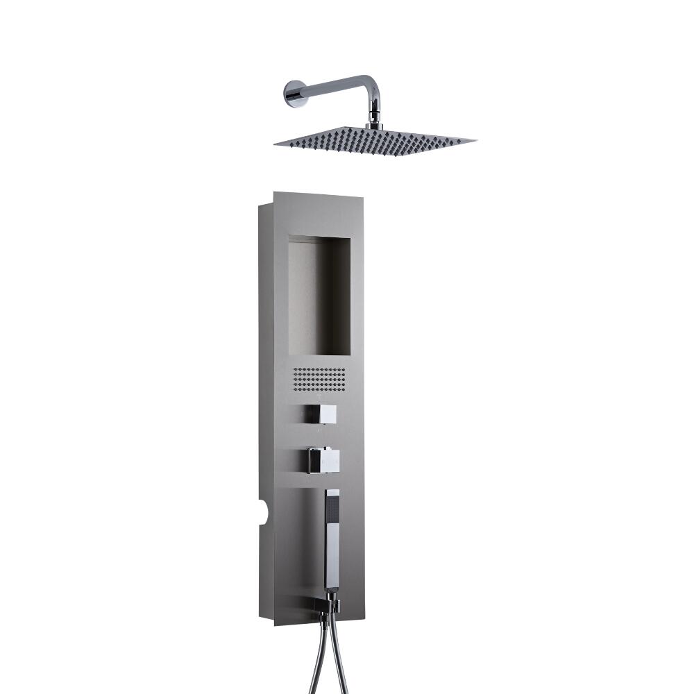Panel de Ducha Empotrable Hidromasaje con Alcachofa de Ducha Cuadrada de 200mm y Brazo de Pared - Llis