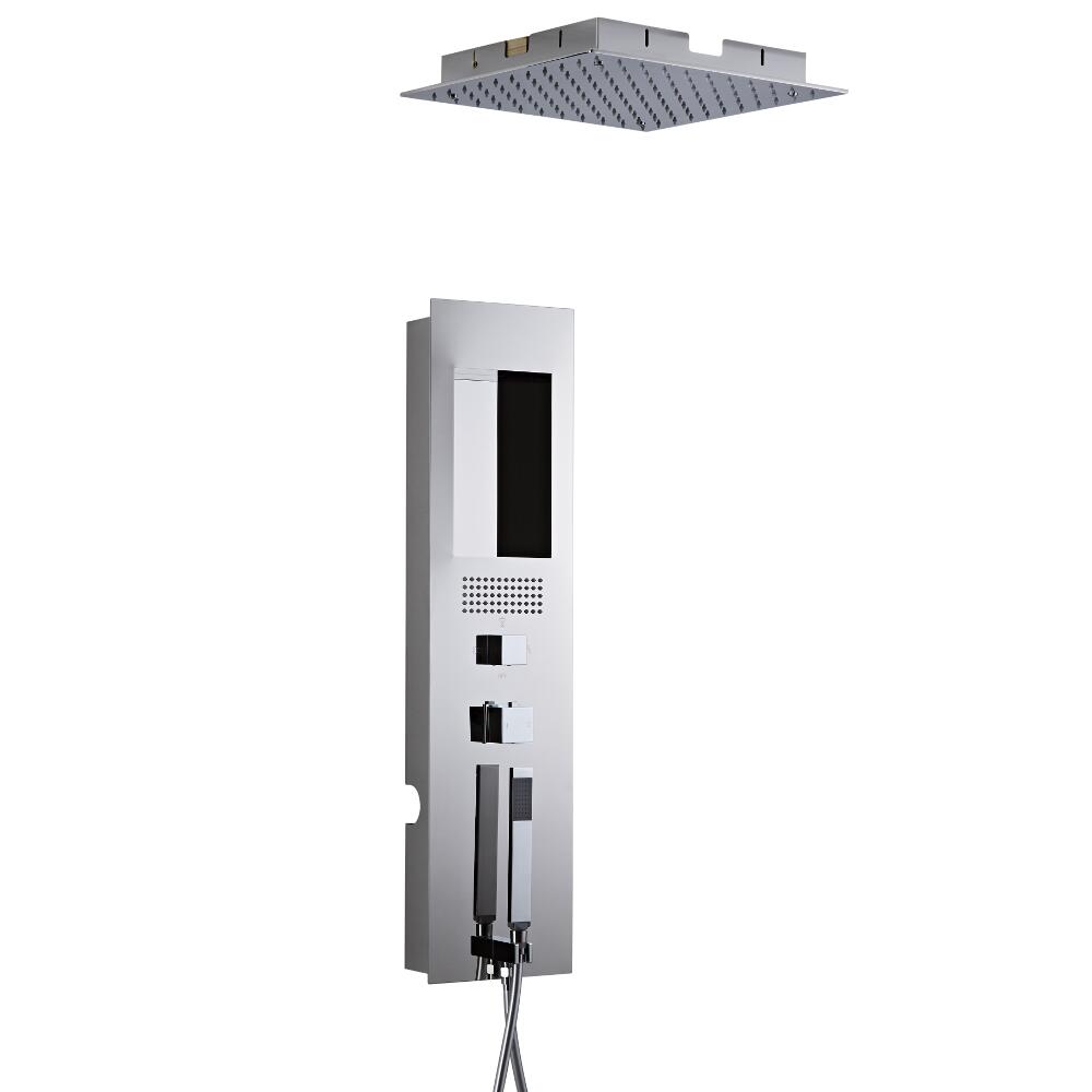 Panel de Ducha Empotrable Hidromasaje Cromado con Alcachofa de Ducha Cuadrada de Techo Empotrable de 400mm - Llis