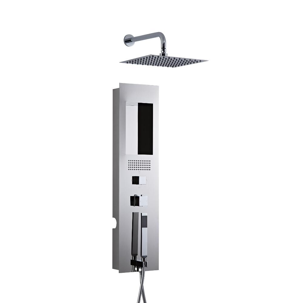 Panel de Ducha Empotrable Hidromasaje de Acero Inoxidable Cromado con Alcachofa de Ducha Cuadrada de 200mm y Brazo de Pared - Llis
