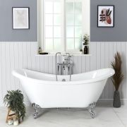 Bañera Acrílica Clásica Exenta Blanca de 1750mm x 730mm con Doble Respaldo - Selección de Patas en Distintos Estilos y Acabados - Legend