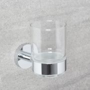 Vaso Porta Cepillo de Dientes en Vidrio Transparente con Soporte Mural