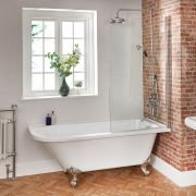 Bañera Tradicional Exenta de Esquina Blanca con Mampara - 1685mm x 750mm - Disponible con Distintas Patas y en Versión Izquierda/Derecha - Legend