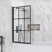 Mampara de Bañera con Estampado a Cuadrícula de Color Negro - Barq