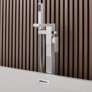 Grifo Mezclador Moderno Cuadrado para Bañera Autoportante con Telefonillo - Disponible en Distintos Acabados