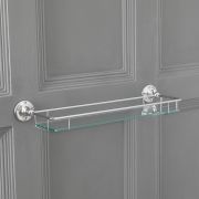 Repisa Porta Objetos en Vidrio Mural para Cuarto de Baño con Acabado Cromado