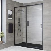 Puerta de Ducha Corredera Frontal Nox con Plato de Ducha  Efecto Piedra - Disponible en Distintas Medidas