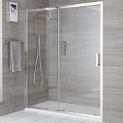 Puerta de Ducha Corredera Frontal Portland con Plato de Ducha Efecto Piedra - Disponible en Distintas Medidas