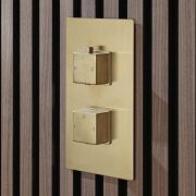 Mezclador de Ducha Termostático Moderno de 2 Salidas con Desviador - Oro Satinado - Lyra