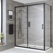 Puerta de Ducha Corredera Negra Nox Para Mampara de Ducha con Panel Lateral (Opcional) – Disponible en Varios Tamaños