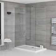 Mampara para Ducha de Obra Portland Completa con Plato de Ducha Blanco Plano y Perfilería Cromada - Disponible en Distintas Medidas