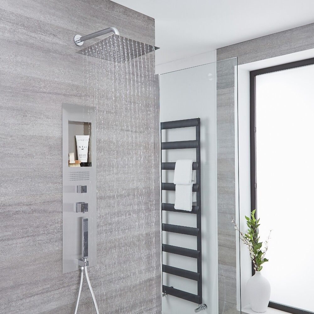 Panel de Ducha Empotrable Hidromasaje con Alcachofa de Ducha Cuadrada de 300mm y Brazo de Pared Llis