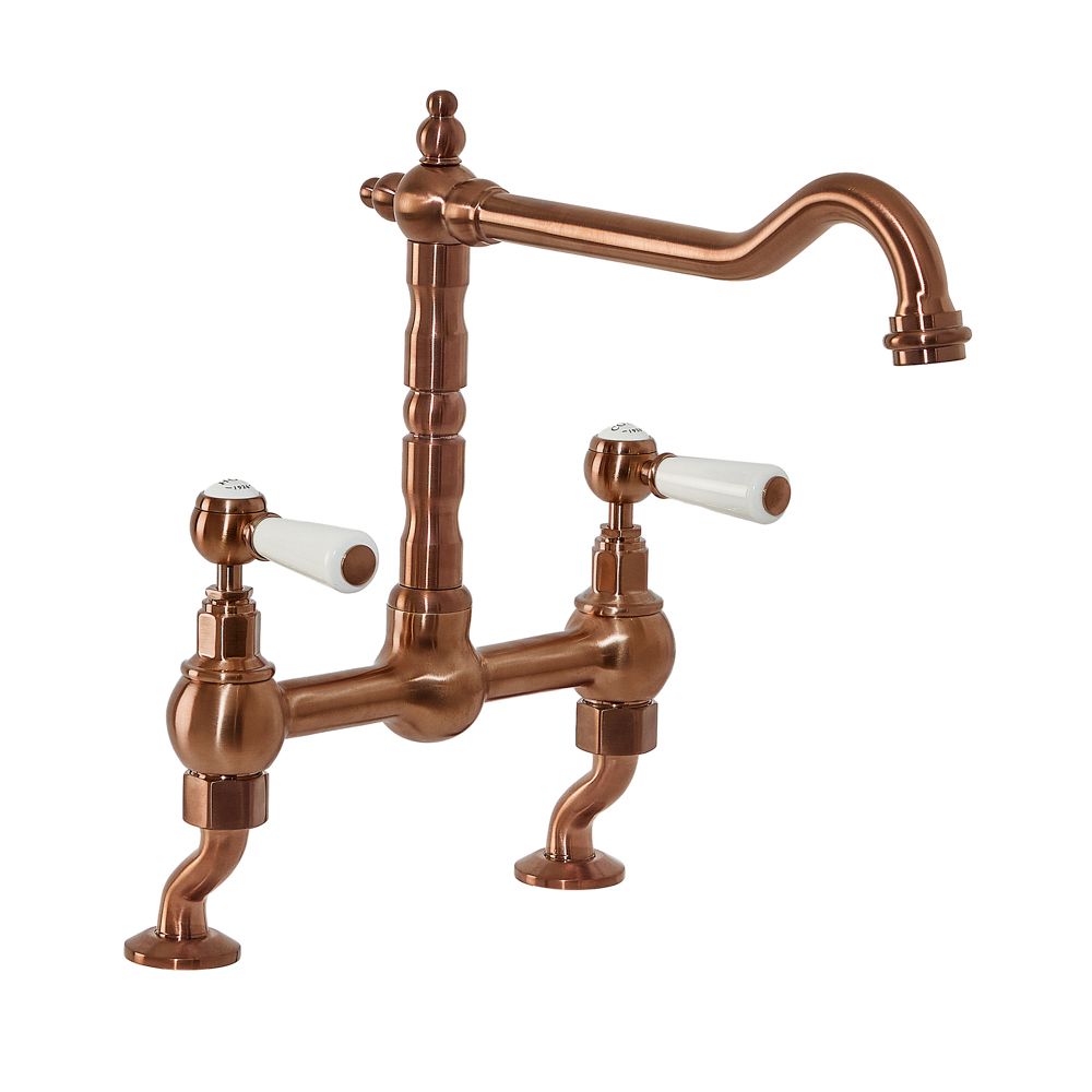 Grifo Mezclador para Fregadero de Cocina en Estilo Clasico de Puente con Entradas Ajustables y Dos Palancas Cobre Satinado Elizabeth
