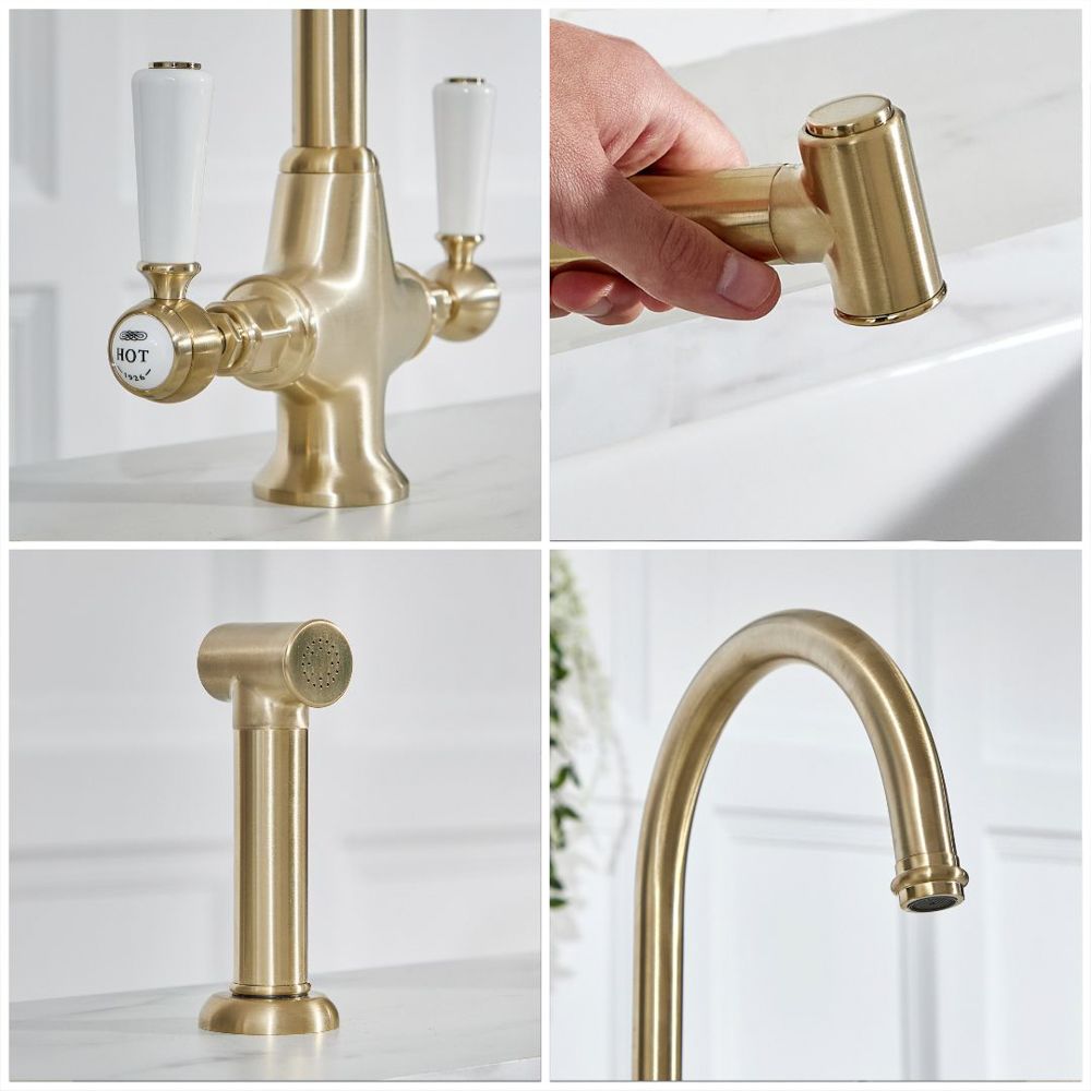 Grifo Mezclador Tradicional Para Cocina Con Ducha Extra Ble Oro Satinado Elizabeth