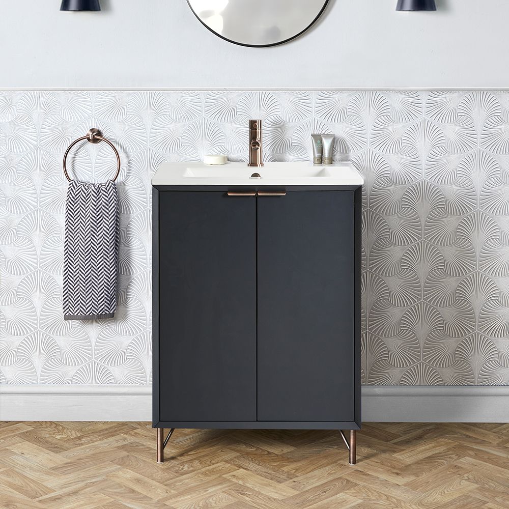Mueble de Lavabo Moderno para Baño Completo con Lavabo - Antracita - 610mm  - Disponible con Distintas Manijas - Edge