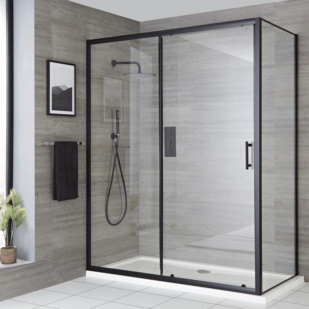 Mampara de bañera negra con puerta corredera rh2042n - Mamparas de ducha a  medida