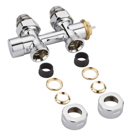 Par de Llaves Rectas Termostáticas Cromadas con Conexión Central Multiblock H con Adaptador - Cobre 15mm