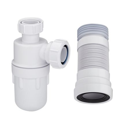 Conjunto con Sifón de Botella para Lavabos con Pedestal y Manguito Conector para Inodoros Monobloque - Cranplas