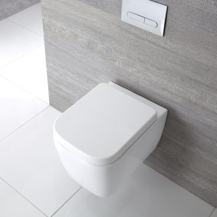 Inodoro WC Cuadrado Moderno Suspendido 300x350x510mm y Tapa con Cierre Amortiguado – Milton