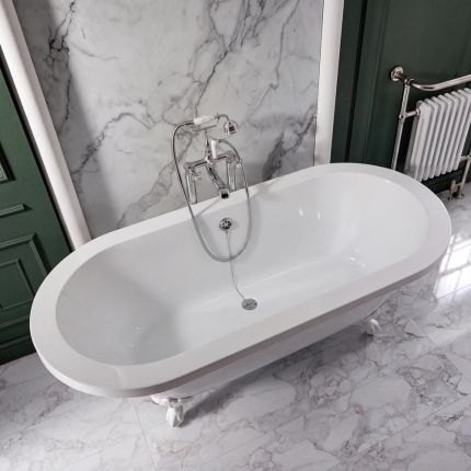 Bañera Acrílica Exenta en Estilo Antiguo con Doble Respaldo  - 1780mm x 825mm - Patas Disponibles en Distintos Acabados - Legend