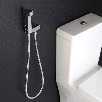 Kit de Ducha Higiénica Mural  para WC  de 1 Salida con Telefonillo de Ducha, Soporte Mural y Flexo - Kubix