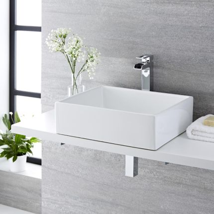 Lavabo Sobre Encimera Rectangular de Cerámica 490x390mm - Haldon