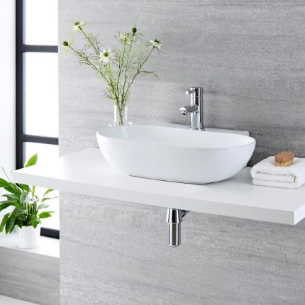 Lavabo Sobre Encimera Oval de Cerámica 555x395mm - Otterton