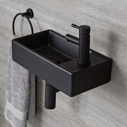 Lavabo Suspendido Moderno Rectangular Negro Monoforo de 400mm x 220mm - Nox