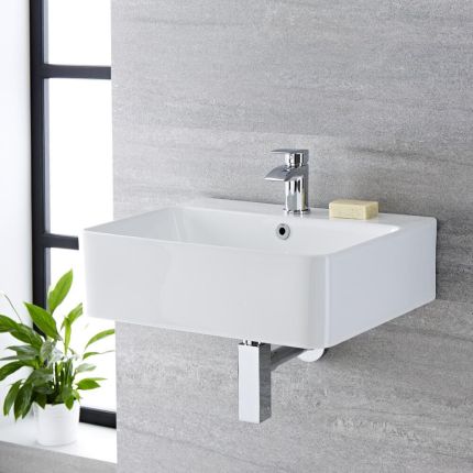 Lavabo Suspendido Rectangular de Cerámica 520x420mm - Exton