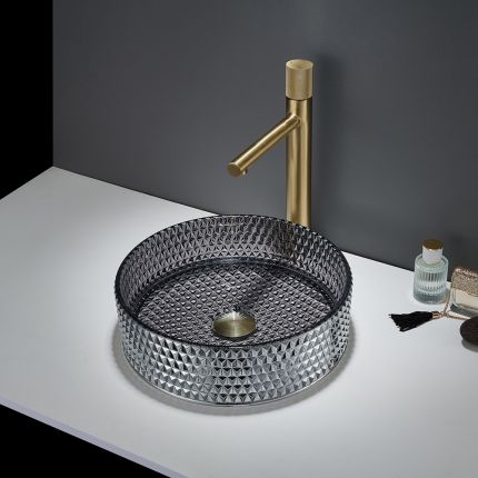 Lavabo Sobre Encimera Redondo en Vidrio Cristal - 353mm (Sin Agujeros para la Grifería) - Disponible en Distintos Acabados - Covelly