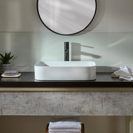 Lavabo de Sobre Encimera Moderno Rectangular Blanco - 550mm x 380mm (Sin Agujeros para la Grifería) - Covent