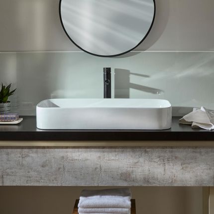 Lavabo de Sobre Encimera Moderno Rectangular Blanco - 750mm x 380mm (Sin Agujeros para la Grifería) - Covent