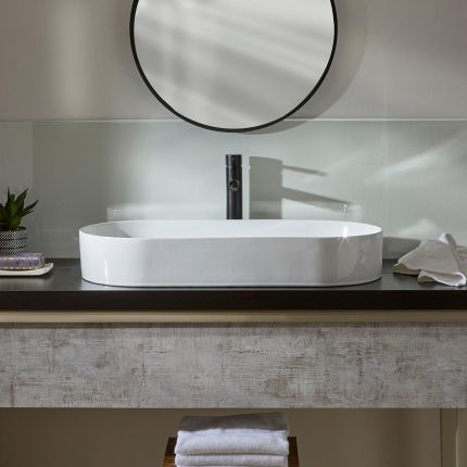 Lavabo de Sobre Encimera Moderno Oval Blanco - 805mm x 390mm (Sin Agujeros para la Grifería) - Ealing