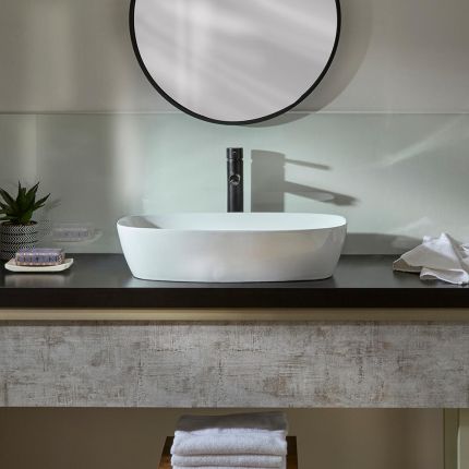 Lavabo de Sobre Encimera Moderno Oval Blanco - 600mm x 380mm (Sin Agujeros para la Grifería) – Berkely