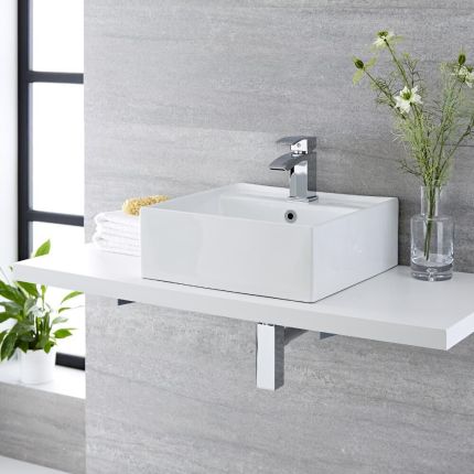Lavabo Moderno para Sobre Encimera en Blanco - Disponible en distintas medidas y con rebosadero en distintos acabados - Halwell