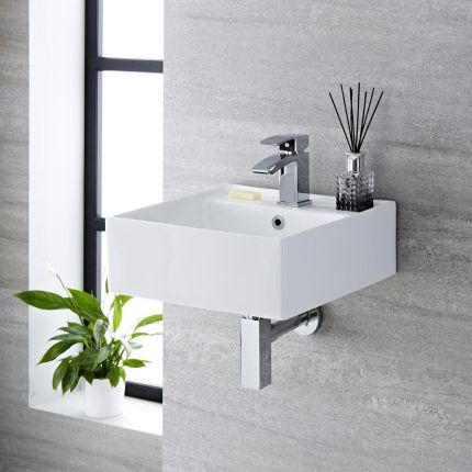 Lavabo Moderno Suspendido en Blanco - Disponible en distintas medidas y con rebosadero en distintos acabados - Halwell