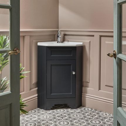 Mueble de Lavabo Tradicional  -  580mm - de Esquina para Montaje sobre el Suelo  - Disponible en Distintas Medidas y con Selección de Manijas - Thornton